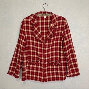 Sundance Shirt Jacket Womens Size large Plaid Flannel Long Sleeve Button Ruffle